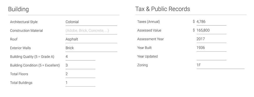 Property Data Features Header